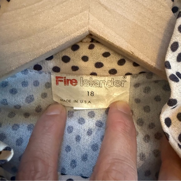 Vintage Fire Islander Womens Black Cream Polka Dot Ruffle Collar Blouse Size 18 - Picture 5 of 10